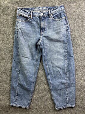 American Eagle Barrel Jeans Womens 2 Blue Med Wash High Rise Tapered 26x26 Denim